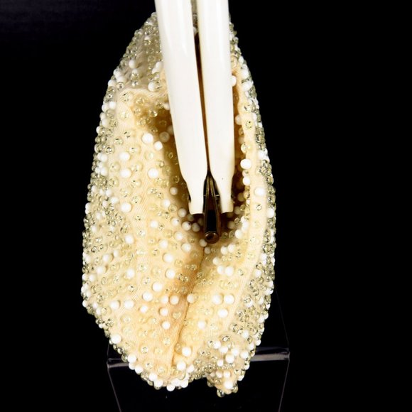 Lumured Corde Bead Evening Bag Ivory Wedding Vtg - Picture 4 of 8